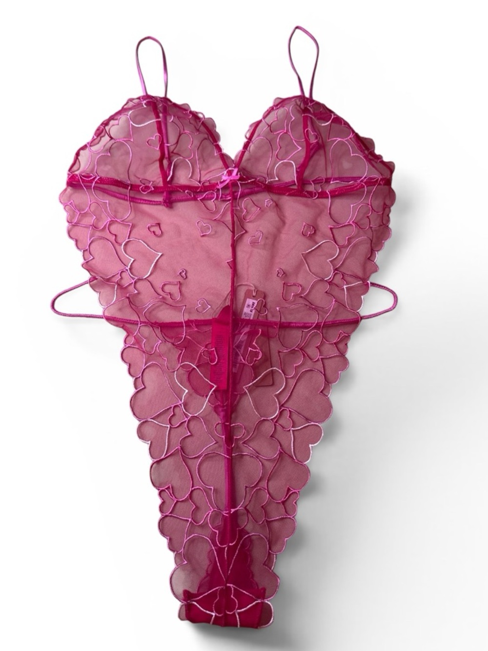 SKIMS Pink Heart Sheer Embroidered Teddy Bodysuit M NWT